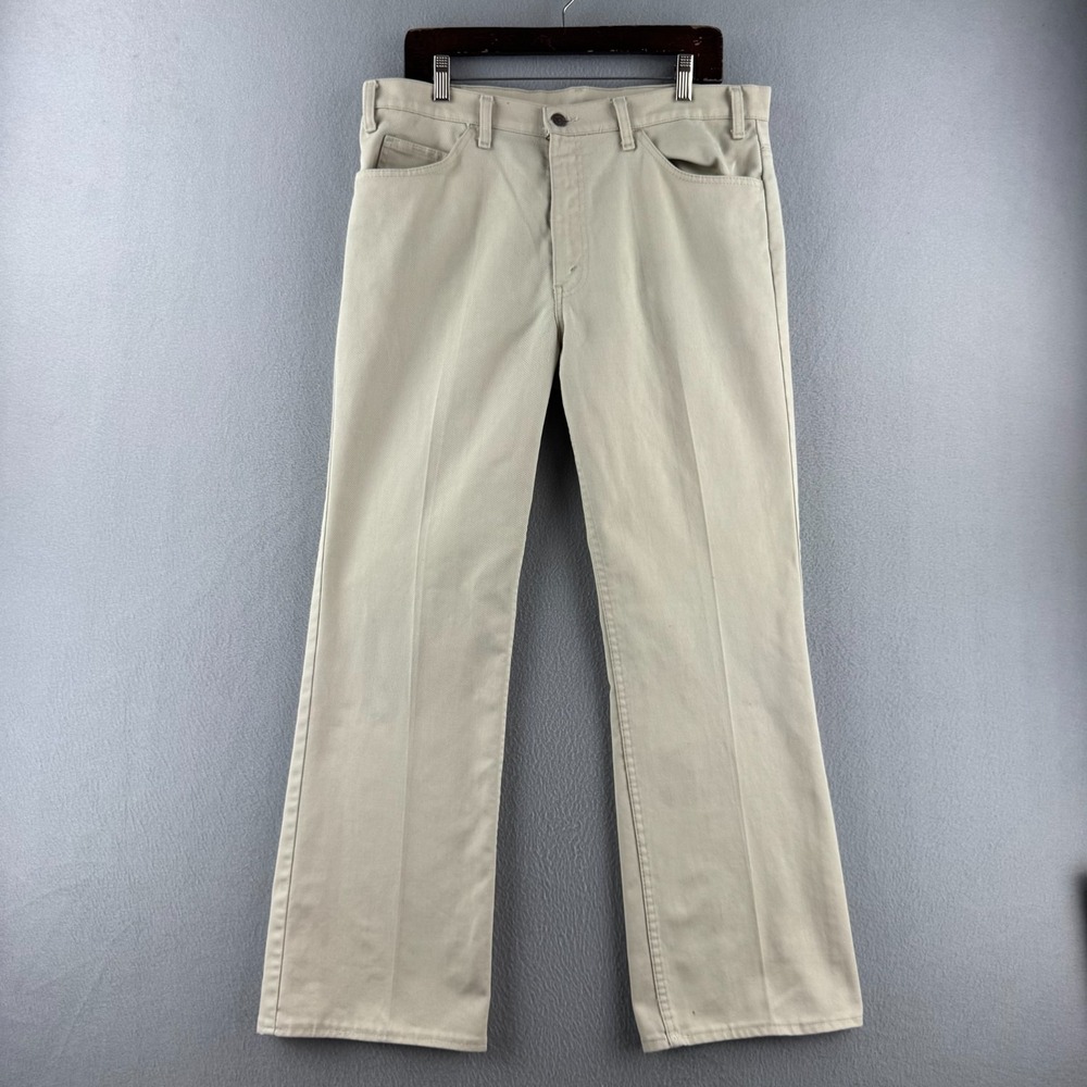 Vintage 70s Levis Jeans Mens Fits 36x29 Beige Sta Prest Twill 517 Bootcut Talon